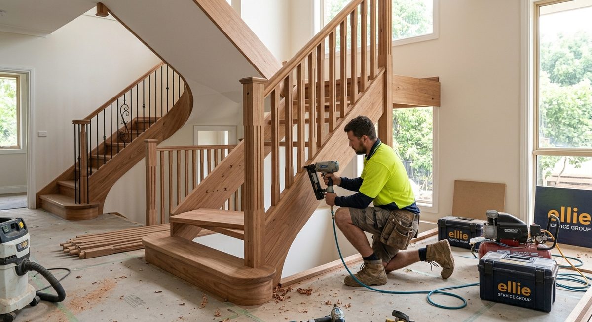 Staircase handrail installation — precision second-fix carpentry